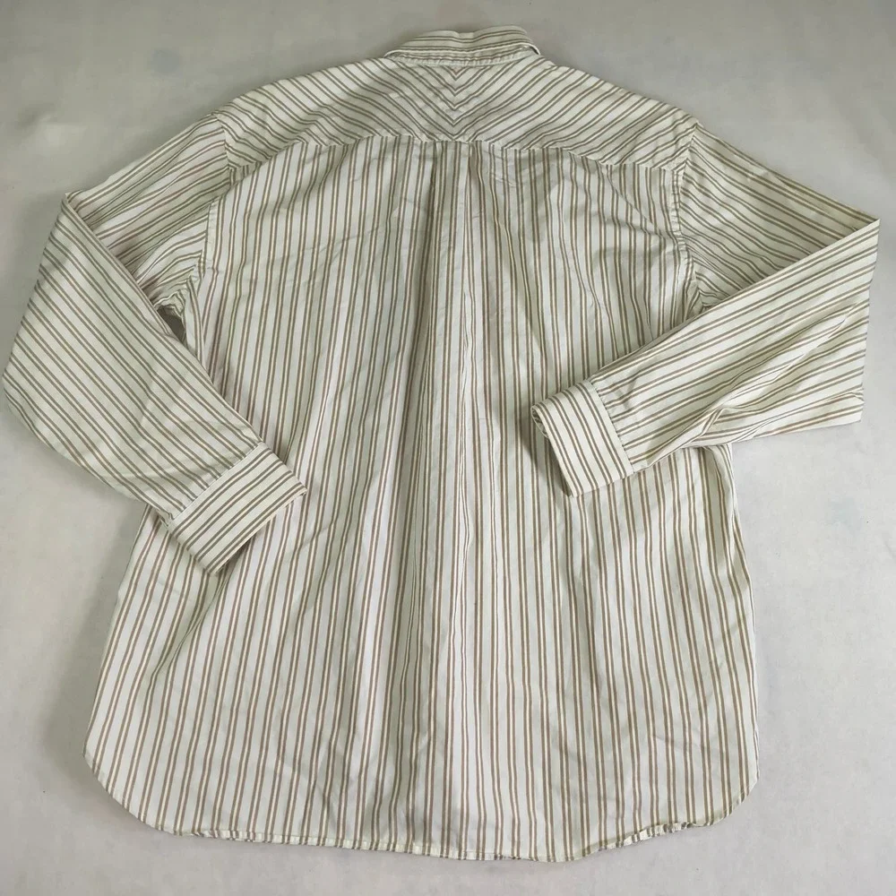 Tommy Hilfiger Mens XL Tan Stripe Button‎ Down Shirt 80s Two Ply Cotton